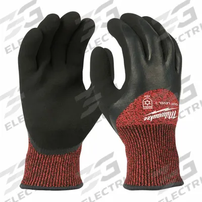 MILWAUKEE Work Gloves: L ( 9 ), Palm, Double Dipped, Latex, Palm, Latex, Nylon ( 15 ga ) - Cut-Resistant Gloves with Latex Coating