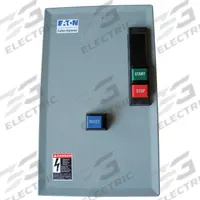 EATON IEC Magnetic Motor Starter: Non-Reversing, 3 Poles, Electronic Protection, 9 A, 208V AC (MPN ECX09C1EBA-R63/C). Key specifications — Brand: EATON; Pilot Lights Included: None; Auxiliary Contacts Included: 1NO/1NC.