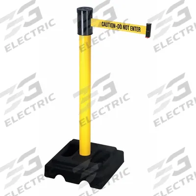 RETRACTA-BELT Barrier Post with Belt: Yellow, No Pattern, Caution Do Not Enter - Message Retractable Belt Post Barriers