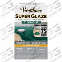 VARATHANE Finish: Finish, Interior, 32 fl oz Container Size, Turquoise, Super Glaze (MPN 369293). Key specifications — Brand: VARATHANE; Use Location: Interior; Sub-Brand: Super Glaze; Color: Turquoise.