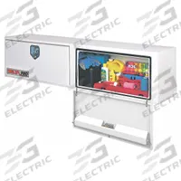 CRESCENT JOBOX Topside Truck Box: Topside Truck Box, Double Drop-Down Doors Lid, Rotating T-Handle (MPN 577000). Key specifications — Latch Type: Rotating T-Handle; Brand: CRESCENT JOBOX; Color: White; Lock Type: Keyed.