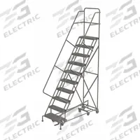 TRI-ARC Rolling Ladder: 8.3 ft Platform Ht, Unassembled, Steel, Foot-Activated Step Lock, Serrated (MPN KDAD110242). Key specifications — Folding: Not Foldable; Color: Gray; Brand: TRI-ARC; Handrail Configuration: Double Handrails.