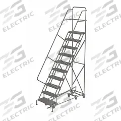 TRI-ARC Rolling Ladder: 8.3 ft Platform Ht, Unassembled, Steel, Foot-Activated Step Lock, Serrated (MPN KDAD110242). Key specifications — Folding: Not Foldable; Color: Gray; Brand: TRI-ARC; Handrail Configuration: Double Handrails.