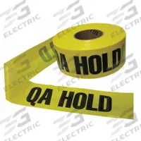 APPROVED VENDOR Barricade Tape: 1,000 ft Lg, 3 in Wd, QA Hold Legend, Polyethylene, Yellow Color (MPN 28074 3 X 1000'L). Key specifications — Tape Message: QA Hold; Message Color: Black; Brand: APPROVED VENDOR.
