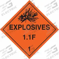 BRADY DOT Container Placard: Explosives 1.1 F 1, 10 3/4 in x 10 3/4 in, 10 3/4 in Label Ht, Placard (MPN 63375). Key specifications — Brand: BRADY; Message: Explosives 1.1 F 1.