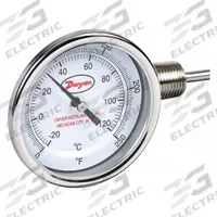 DWYER Dial Thermometer: 0°F to 250°F /-20°C to 120°C, ±2%Full Scale Accuracy, 4 in Stem Lg (MPN BTLR3405D). Key specifications — Accuracy: ±2 % Full Scale; Brand: DWYER.