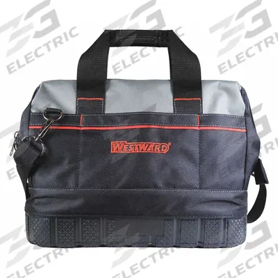 WESTWARD Tool Bag: 17 in W x 8 in D x 13 in H, Black, Polyester, 16 Pockets - Polyester Wide-Mouth Tool Bags