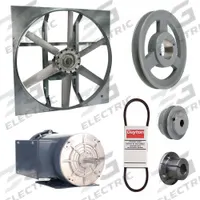 Exhaust Fan with Drive Package: Belt Drive, 30 in Blade, 1 1/2 hp, 13,639 cfm, 115/208-230V AC, 1 ph (MPN 7M898). Key specifications — Frame Finish: Zinc Plated; Assembled: Unassembled; Brand: DAYTON; Nameplate Voltage: 115/208-230V AC; Frame Material: Steel; Guard Type: None; Method of Construction: Cast; Motor Insulation: Class B.