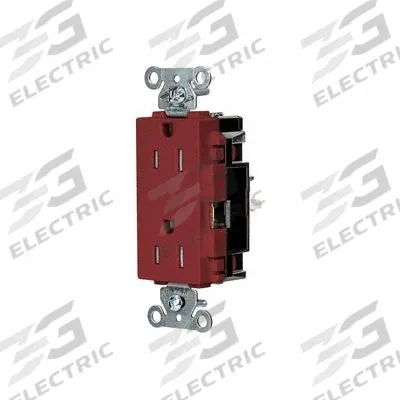 HUBBELL Receptacle: Decorator Duplex, 5-15, Red, 125V AC, 15 A, 2 Pole / 3 Wire (MPN DR15STRTR) - General Purpose Receptacles