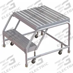 TRI-ARC Step Stool: 1.7 ft Overall Ht, 350 lb Load Cap, 2 Steps, Aluminum, 1.7 ft Standing Ht (MPN WLAR002244-D4). Key specifications — Product Type: Rolling Step Stool; Brand: TRI-ARC; Casters Included: (4) Swivel; Color: Silver; Includes Handrails: Handrails Not Included; Shape: Rectangle.