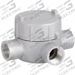 Conduit Outlet Body: Aluminum, GE, 3/4 in Trade Size, T Body, 19 cu in Body Capacity (MPN GECTT-2). Key specifications — Series: For Standard Body; Compatible Conduit Trade Size: 3/4 in; Thread Gender: Female; Hub Style: Threaded; Cover Included: Yes; Body Style: T; Connection Type: Threaded; Back Type: Flat.