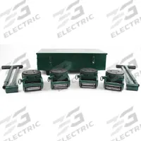 HILMAN ROLLERS Machine Roller Kit: 30,000 lb, 5 in Deck Ht, 5 7/8 in L x 5 7/8 in W, (4) Rollers (MPN KRS-15-SLP). Key specifications — Top Plate Surface: Rubber Padded; Includes: (2) Handles; Brand: HILMAN ROLLERS; Color: Silver.