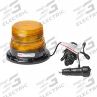 GROTE Strobe Light: Strobe, Amber, 5 in Overall Wd, 3 3/4 in Overall Ht, LED, 12V DC (MPN 77483). Key specifications — Operating Voltage: 12V DC; Electrical Connection: Blunt Cut Wires; Mount Type: Magnetic; Brand: GROTE; Shape: Round; Lighting SAE Class Rating: SAE Class 3.