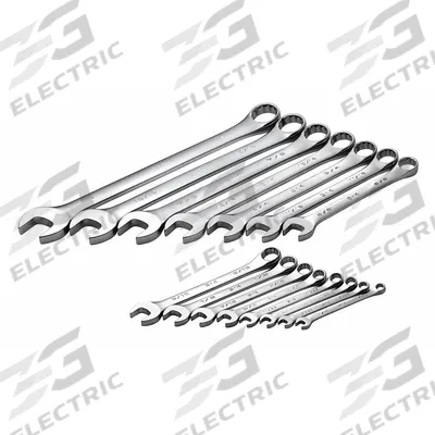 SK PROFESSIONAL TOOLS Combination Wrench Set: Alloy Steel, Chrome, 15 Tools - SAE 12-Point Combination Wrench Sets