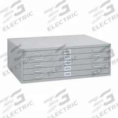 SAFCO PRODUCTS Flat File Cabinet: Gray, 5 Drawers, 16 1/2 in Overall Ht, 41 1/2 in Overall Dp, Steel (MPN 4998GRR). Key specifications — attr988670: Powder Coated; attr988694: Steel; attr988691: Yes; attr988652: SAFCO PRODUCTS; attr988656: Gray; attr988720: Handle.