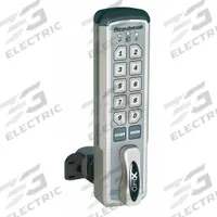 COMPX REGULATOR Electronic Keyless Lock: Brushed Nickel, Deadlatch, 1 1/2 in Body Ht, 12 Buttons (MPN REG-S-V-3). Key specifications — Finish: Brushed Nickel; Latch Type: Deadlatch; Brand: COMPX REGULATOR; Manufacturer Part Number: REG-S-V-3.