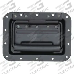 MONROE PMP Recessed Folding Pull Handle: Unthreaded Holes, Steel, Black, Ring, 7 in Overall Lg (MPN PH-0309). Key specifications — Mounting Type: Unthreaded Holes; Brand: MONROE PMP; Color: Black; Finish: Dull; Material Family: Steel.