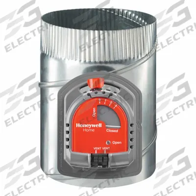 HONEYWELL HOME Round Motorized Damper,Steel,8" dia: For 8 in Dia, 4 7/8 in L, 4 5/8 in H - Fresh Air Intake Dampers