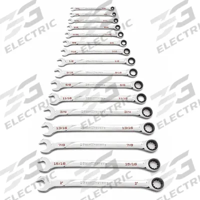 GEARWRENCH Combination Ratcheting Wrench Set: Alloy Steel, Full Polish Chrome, 16 Tools - SAE 12-Point Ratcheting Combination Wrench Sets