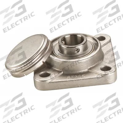 NTN 4 Bolt Flange Bearing: Radial Ball, 1 1/4 in Bore, SS, Set Screws, 4 19/32 in Lg - Food-Grade Flange-Mount Ball Bearings