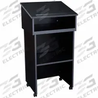 OKLAHOMA SOUND Lectern: Black, Laminate, 47 1/2 in Overall Ht, 23 3/4 in Overall Wd, Mobile (MPN 22/112-BK). Key specifications — attr986520: Black; attr986513: OKLAHOMA SOUND; attr986529: No; attr986538: Laminate; attr986530: Yes.