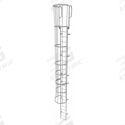 TRI-ARC Fixed Ladder with Safety Cage: 27 ft Overall Ht, 18 in Overall Wd, Steel - Safety Cage Walk Through Fixed Ladders