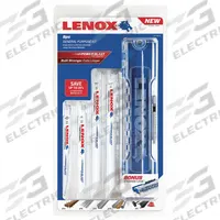 LENOX Reciprocating Saw Blade Set: For Ferrous Metals Workpiece Material, 9 Pieces, 10/18/24/6 (MPN 121439KPE). Key specifications — attr1132189: LENOX; attr1132196: (2) 818R 8 in 18 TPI Medium Metal Cutting Reciprocating Saw Blades.