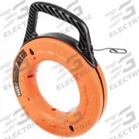 KLEIN TOOLS Marked Fish Tape: 65 ft Lg, Manual Wind Tape Retraction, Flat Tape Shape, 9 in Case Dia (MPN 56002). Key specifications — attr306613: 56002; attr306630: Winder Slide; attr306631: Rotating; attr306616: KLEIN TOOLS; attr542118: Manual Wind; attr544274: 9 in.