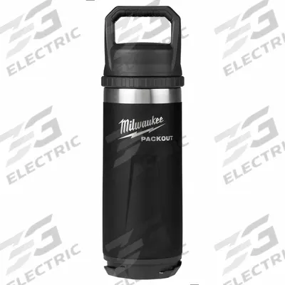MILWAUKEE Insulated Bottle: 18 oz Capacity, Black, Metal, 10 3/8 in Overall Ht - Insulated Stainless Steel Water Bottles