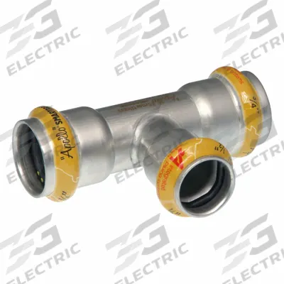 APOLLO Crimp Tee Fitting: 1 1/2 in Pipe x 1/2 in Pipe x 1 1/2 in CTS Size, HNBR - Gas Stainless Steel Press Pipe Fittings