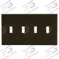 HUBBELL Wall Plate: Toggle, 4 Gang, Brown, Std Size (MPN P4). Key specifications — Brand: HUBBELL; Material: Polycarbonate.