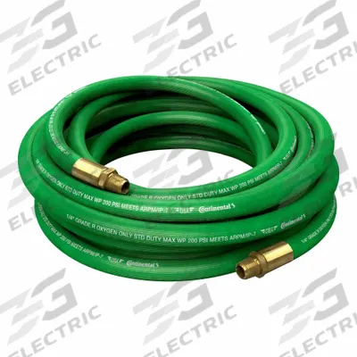 CONTINENTAL Oxygen Hose Assembly: 1/2 in Hose Inside Dia., Green, Male x Male, 15 ft Hose Lg - Grade R Single-Line Welding Hose Assemblies