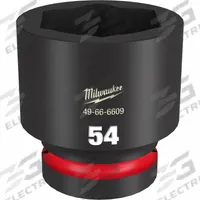MILWAUKEE Standard Impact Socket: 1 in Drive Size, Metric, 54 mm Socket Size, 6-Point, Std, Friction (MPN 49-66-6609). Key specifications — attr1215501: MILWAUKEE; attr1215515: Black Phosphate; attr1215518: 54 mm.