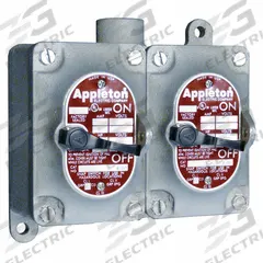 APPLETON ELECTRIC Tumbler Switch: 2 Gang, 2-Pole, 20 A, 277 V AC, Dead-End Hub, 3/4 in Hub Size (MPN EDS228). Key specifications — attr211272: APPLETON ELECTRIC.