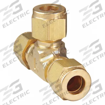 PARKER Compression Tee Fitting: 5/8 in OD x 5/8 in OD x 5/8 in OD Size, Brass - Double-Ferrule Brass Compression Fittings