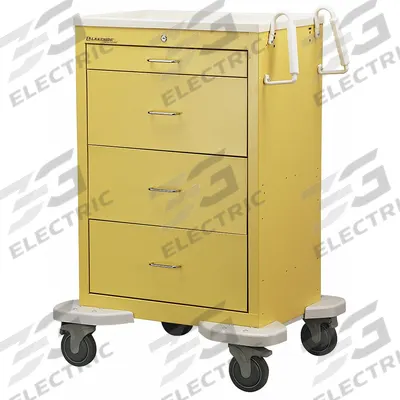 LAKESIDE Medical Procedure Cart: Steel, (2) Swivel/(2) Swivel with Brake, Yellow - Medical Procedure Carts