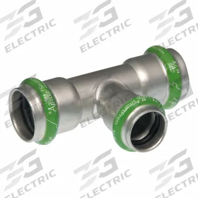 APOLLO Crimp Tee Fitting: 2 in Pipe x 1/2 in Pipe x 2 in CTS Size - Potable Water Stainless Steel Press Fittings