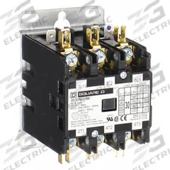 SQUARE D Definite Purpose Magnetic Contactor: 3 Poles, 480V AC, 40 A, Non-Reversing (MPN 8910DPA43V06). Key specifications — Brand: SQUARE D; Coil Voltage: 440/480V AC; Contactor Style: HVACR Definite Purpose Contactor; Terminal Connection Type: Quick-Disconnect Terminals; Maximum Voltage Rating: 600V AC; Series: 8910 Series Type DPA; Phase: Three; Main Pole Contact Form: 3NO.