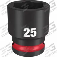 MILWAUKEE Standard Impact Socket: 1/2 in Drive Size, Metric, 25 mm Socket Size, 6-Point, Std (MPN 49-66-6257). Key specifications — attr1215501: MILWAUKEE; attr1215515: Black Phosphate; attr1215518: 25 mm.