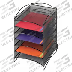 SAFCO Literature Organizer: 6 Compartments, Black, Steel Mesh, 15 1/4 in Overall Ht (MPN 9431BL). Key specifications — Material: Steel Mesh; Brand: SAFCO; Color: Black.