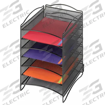 SAFCO Literature Organizer: 6 Compartments, Black, Steel Mesh - Counter Literature Holders
