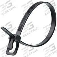 RETYZ Releasable Cable Tie: Black, 16 in Lg, Outdoor Use, Max. 119 mm Bundle Dia., 100 PK (MPN EVT-V16BK-TA). Key specifications — Outdoor Use: Yes; Color: Black; Brand: RETYZ; Pack: Large Pack.