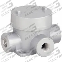 Conduit Outlet Body: Aluminum, GE, 3/4 in_1 1/4 in Trade Size, T Body, 29 cu in Body Capacity (MPN GEBT-24). Key specifications — Series: For Standard Body; Compatible Conduit Trade Size: 3/4 in; Thread Gender: Female; Hub Style: Threaded; Cover Included: Yes; Body Style: T; Connection Type: Threaded; Back Type: Flat.