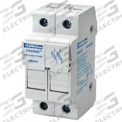 MERSEN Fuse Block: Finger-Safe, 2 Pole, 600 V AC, DIN Rail Mounting, Pressure Plate Termination (MPN USCC2). Key specifications — Brand: MERSEN.