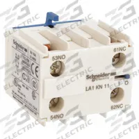 SCHNEIDER Auxiliary Contact Block: 1NO/1NC, 10 A Max Current (AC), Front Mount, Front-Mounted (MPN LA1KN11). Key specifications — Frame Size: X; Brand: SCHNEIDER; Compatible with Series: TeSys.