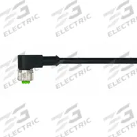 Cordset: M12 Female Right Angle X Bare Wire, 5 Pins, Black, PUR, 1 m Cable Lg, 4 A Max Current (A) (MPN 7000-12361-6350100). Key specifications — Cable Jacket Color: Black; End 1 Gender: Female; End 1 Mounting Orientation: Right Angle; End 2 Connection Type: Bare Wire; IP Rating: IP67; Brand: MURRELEKTRONIK; Wire Size: 22 AWG; Cable Jacket Material: PUR.