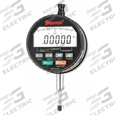 STARRETT Digital Indicator: 0 in to 0.6 in /0 mm to 15 mm, Inch/Metric, +/- 0.0002 in Accuracy - Digital Indicators with Non-Removable Flat Back