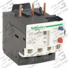 SCHNEIDER Overload Relay: Thermal Protection, 3 Poles, 1NO/1NC, Phase Loss Sensitivity, 5.5 A – 8 A (MPN LRD12). Key specifications — Brand: SCHNEIDER; Auxiliary Contact Form: 1NO/1NC; Compatible Contactor Series: TeSys Deca; Terminal Connection Type: Screw Clamp Terminals; Maximum Voltage Rating: 690V AC; Phase Loss Sensitivity: Yes; Thermal Units Required: None (Relay Includes Integrated Bimetallic Elements); Compatible Contactors: TeSys Deca (9 to 38 Amp Models).
