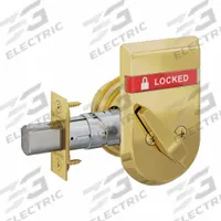 SCHLAGE Deadbolt Locks: Cylindrical, SFIC, 1 7/8 in Door Thick - Max, Occupancy-Indicating, Brass (MPN B572 605 IS-LOC). Key specifications — ADA Compliant: Yes; Brand: SCHLAGE; Cylinder Core Type: Small Format Interchangeable Core Cylinder; Finish: Bright Brass-Plated, Clear Coated; Keyway Type: Schlage C; Visual Indicator Message: Occupied/Vacant; Outside Locking Access: Coin Turn; Includes Core: Core Included.