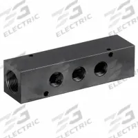 PNEUMADYNE INC Pipe Manifold Fitting: Inline, NPT x NPT, Rectangle, Aluminum, 3/4 in NPT, 3/8 in NPT (MPN M35-375-3). Key specifications — Material: Aluminum; Brand: PNEUMADYNE INC; Specific Fitting Shape: Rectangle.